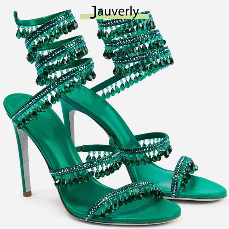 Casual Sandal Leather - รองเท้าส้นสูงผู้หญิงประดับเพชรแบบใหม่ ปี 2026 รองเท้าแตะแฟชั่นประดับพู่คริสตัล รองเท้าเซ็กซี่สำหรับงานเลี้ยง รองเท้าผู้หญิงไซส์ใหญ่