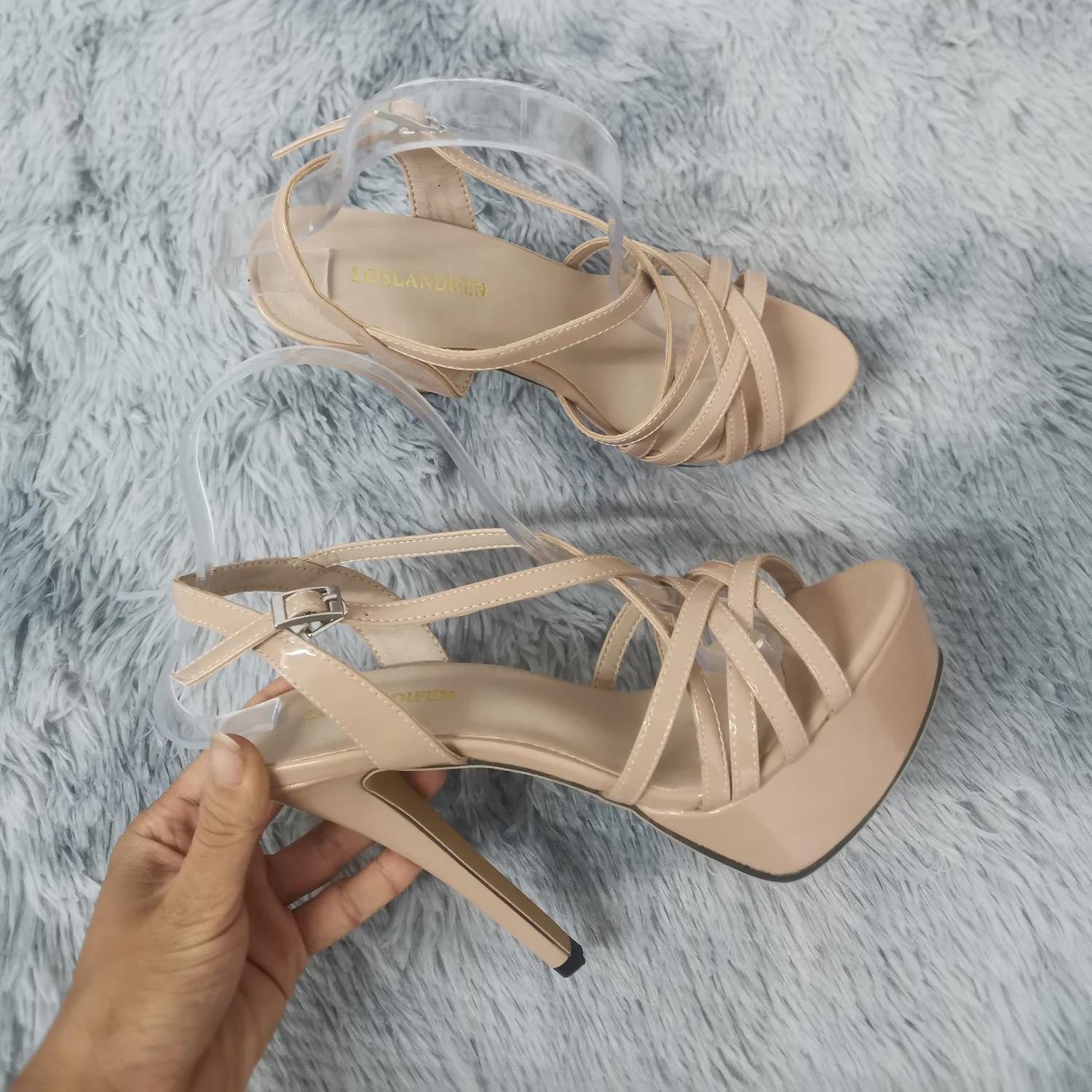 Casual Sandal Leather - ผู้หญิงรองเท้าแตะ 14 ซม.Super เซ็กซี่แพลตฟอร์มรองเท้าส้นสูงสายรัดข้อเท้ารองเท้าแตะเปิดนิ้วเท้า Sanke Gladiator